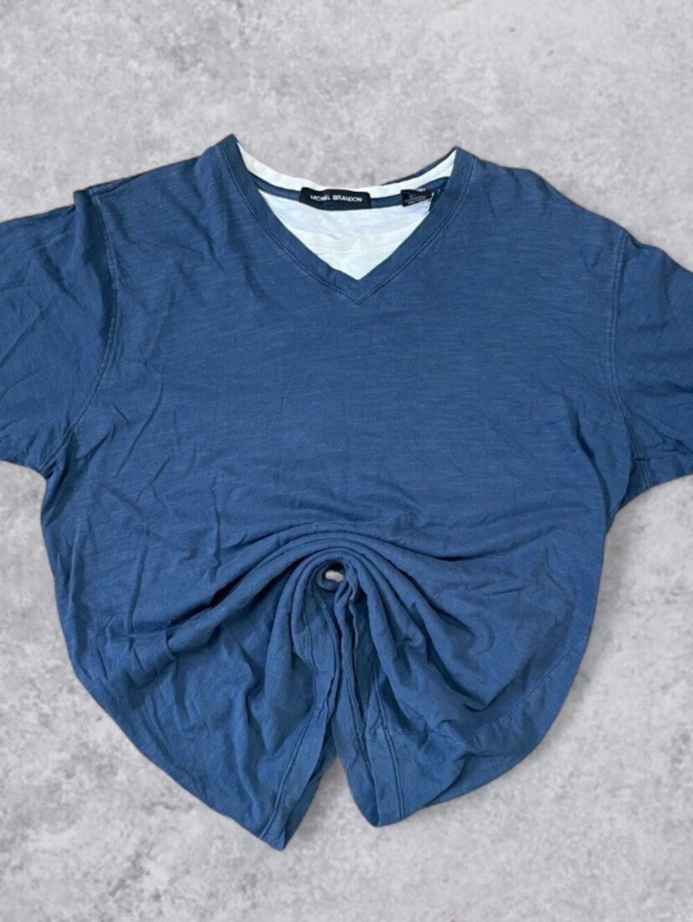 Michel Brandon Men’s M Blue V Neck T Shirt Contrast Trim Short Sleeve Casual